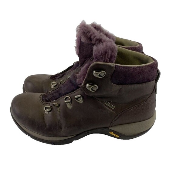 Dansko Leather Hiking Boot Ankle Sherpa Lined Purple Brown Vibram Women 38 7.5 - Picture 1 of 15
